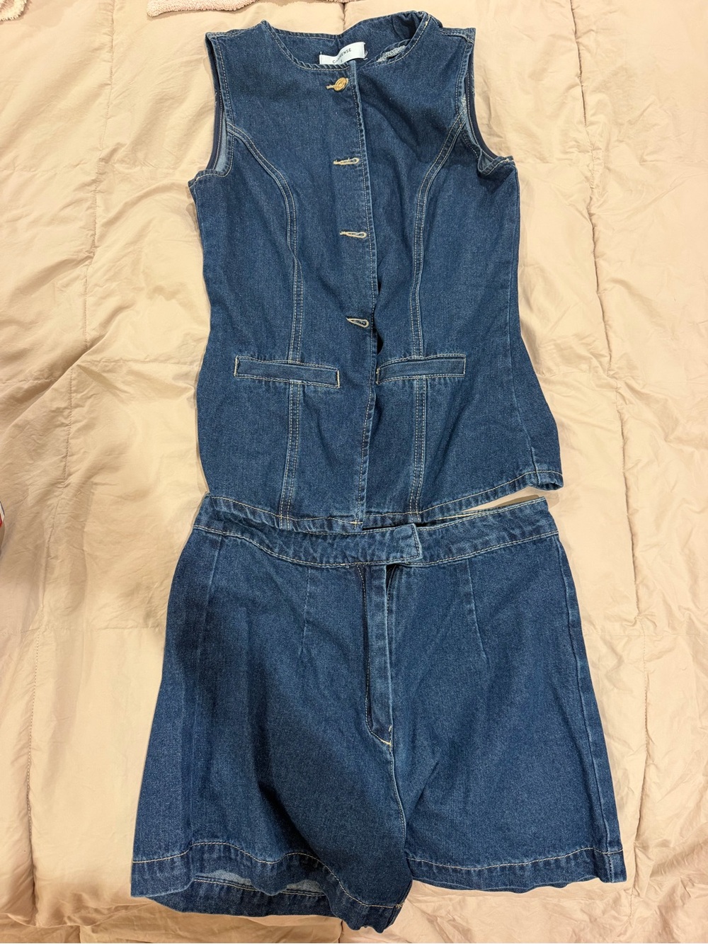 Commense Dark Blue Denim Vest and Shorts Set